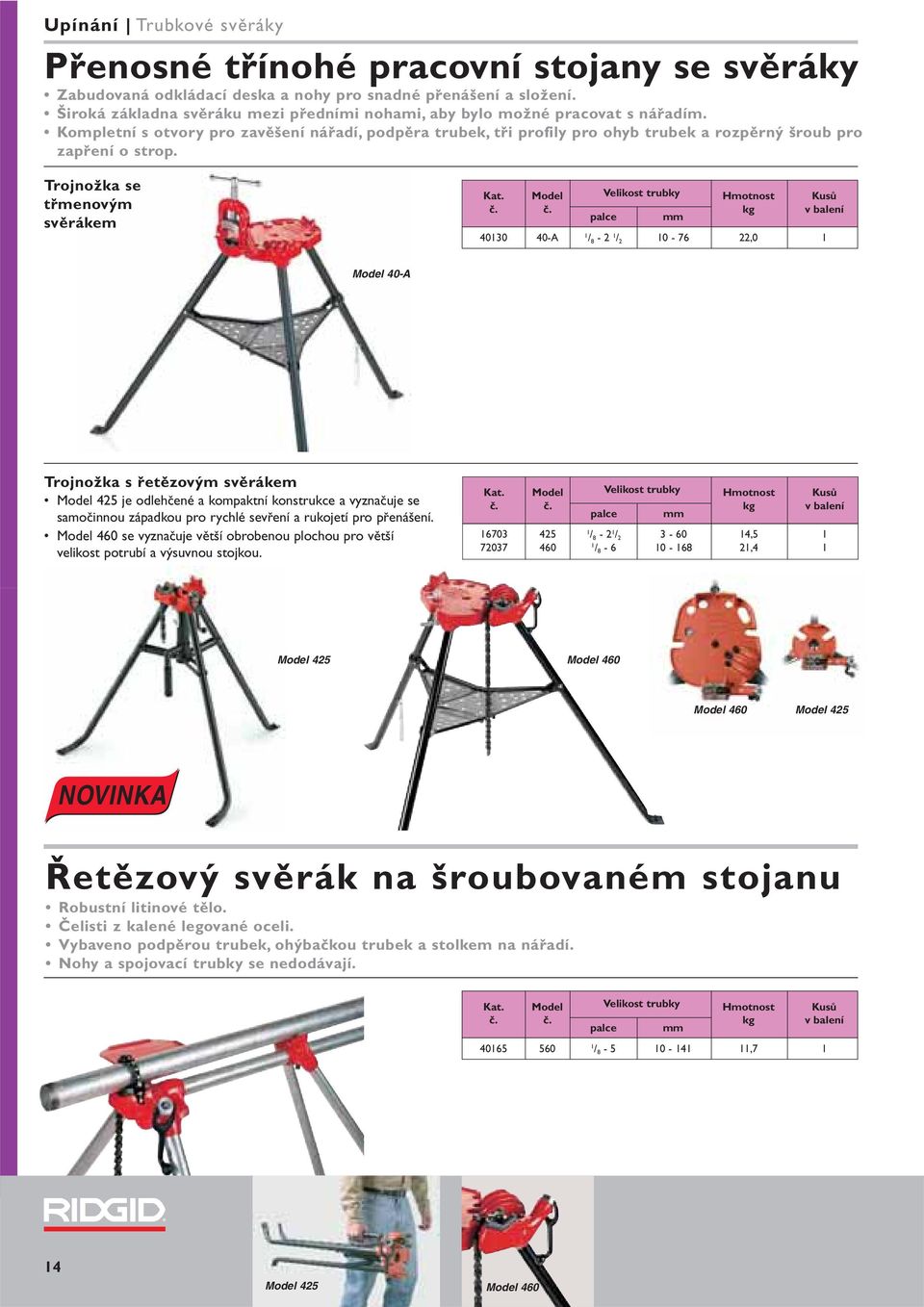 Kompletní s otvory pro zavěšení nářadí, podpěra trubek, tři profily pro ohyb trubek a rozpěrný šroub pro zapření o strop.