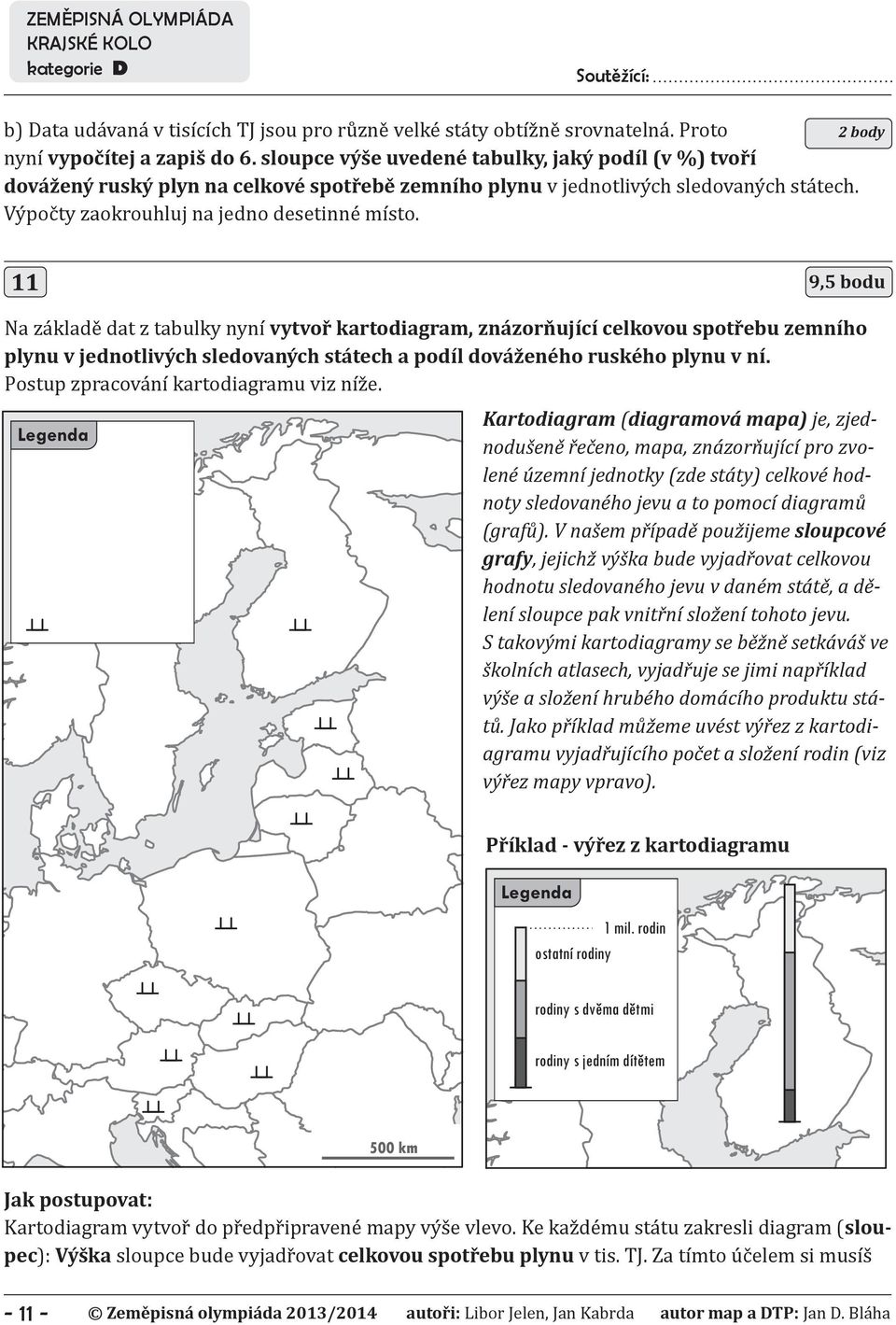 11 9,5 bodu Na základě dat z tabulky nyní vytvoř kartodiagram, znázorňující celkovou spotřebu zemního plynu v jednotlivých sledovaných státech a podíl dováženého ruského plynu v ní.