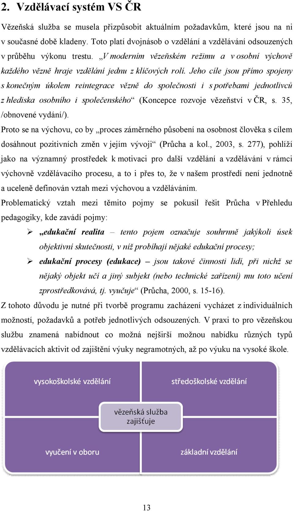 Jeho cíle jsou přímo spojeny s konečným úkolem reintegrace vězně do společnosti i s potřebami jednotlivců z hlediska osobního i společenského (Koncepce rozvoje vězeňství v ČR, s.