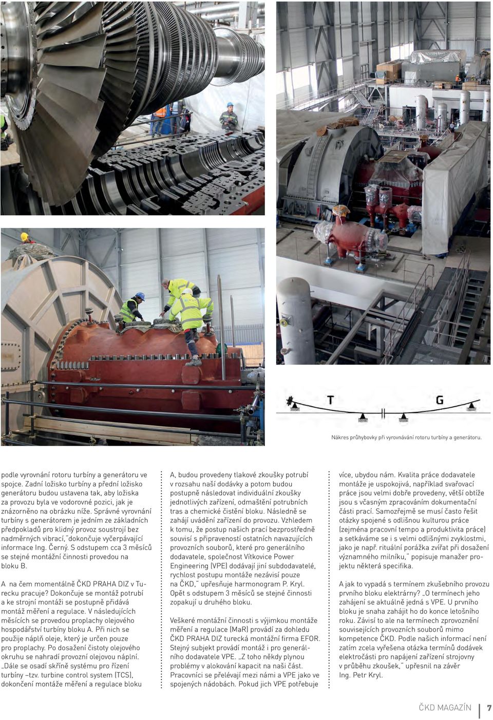 Správné vyrovnání turbíny s generátorem je jedním ze základních předpokladů pro klidný provoz soustrojí bez nadměrných vibrací, dokončuje vyčerpávající informace Ing. Černý.
