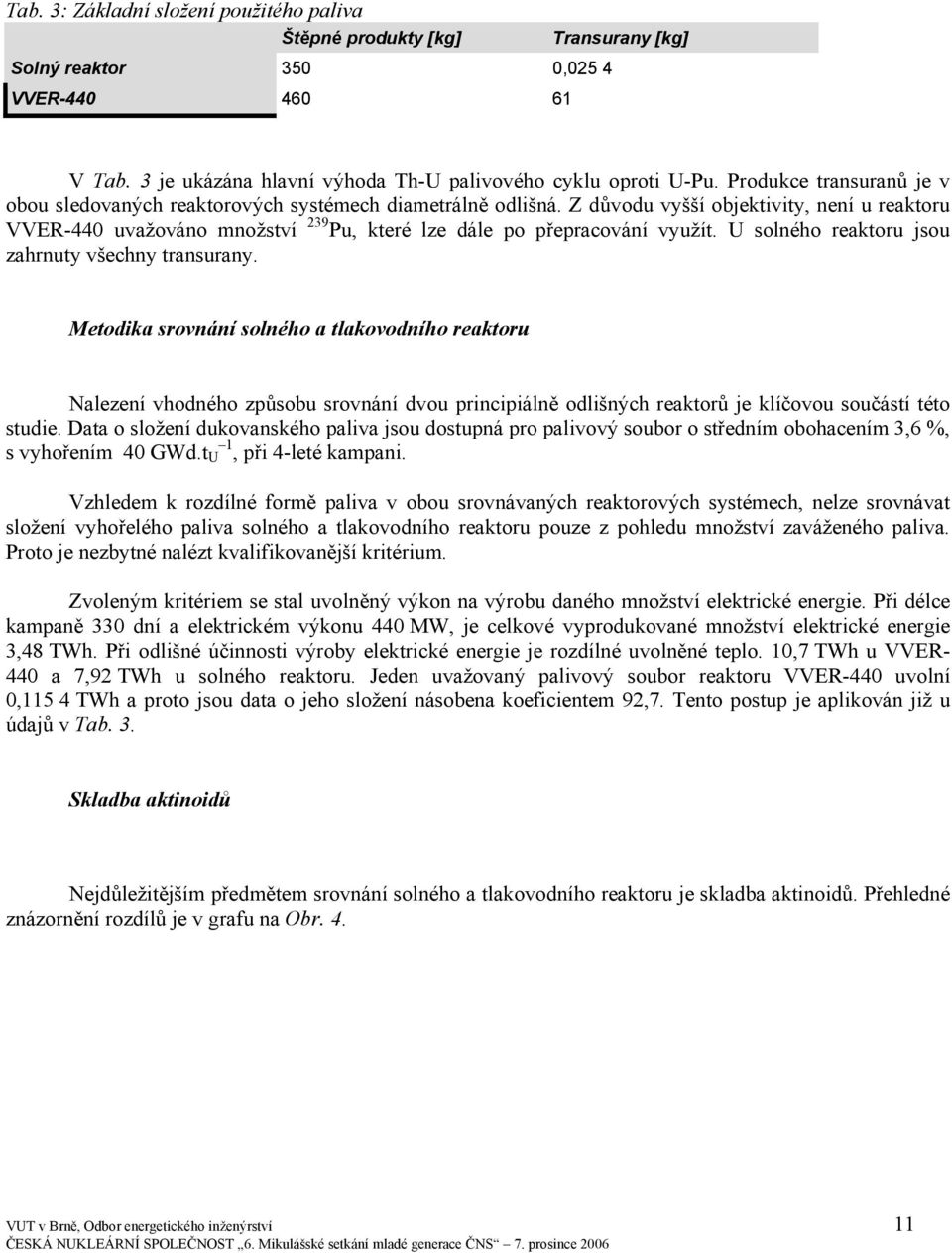 Z důvodu vyšší objektivity, není u reaktoru VVER-440 uvažováno množství 239 Pu, které lze dále po přepracování využít. U solného reaktoru jsou zahrnuty všechny transurany.