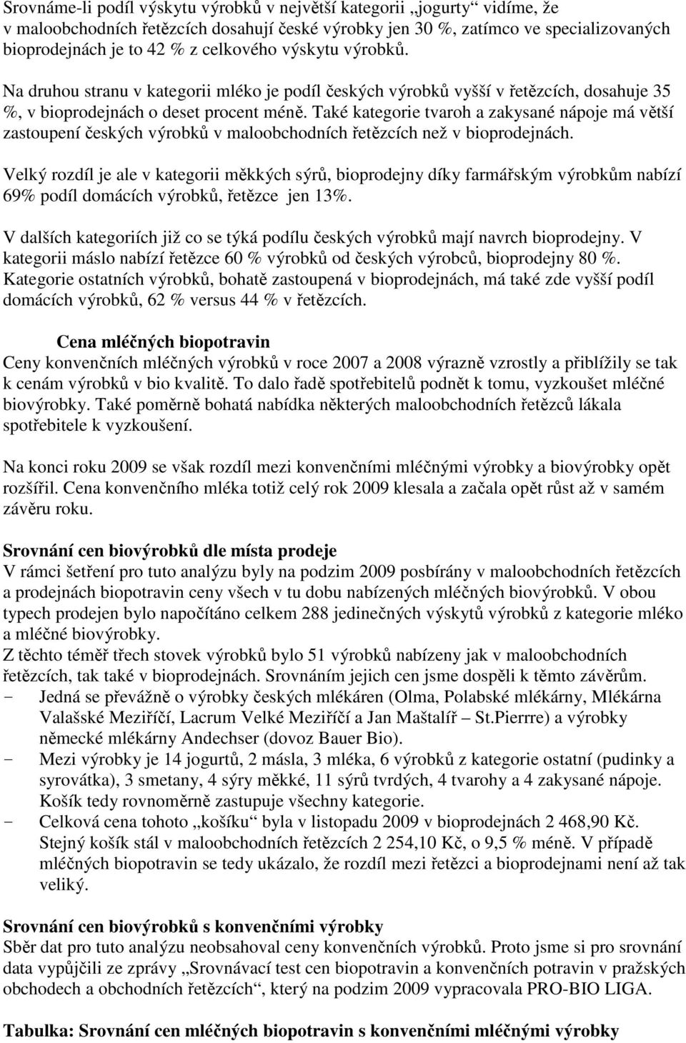 Také kategorie tvaroh a zakysané nápoje má větší zastoupení českých výrobků v maloobchodních řetězcích než v bioprodejnách.