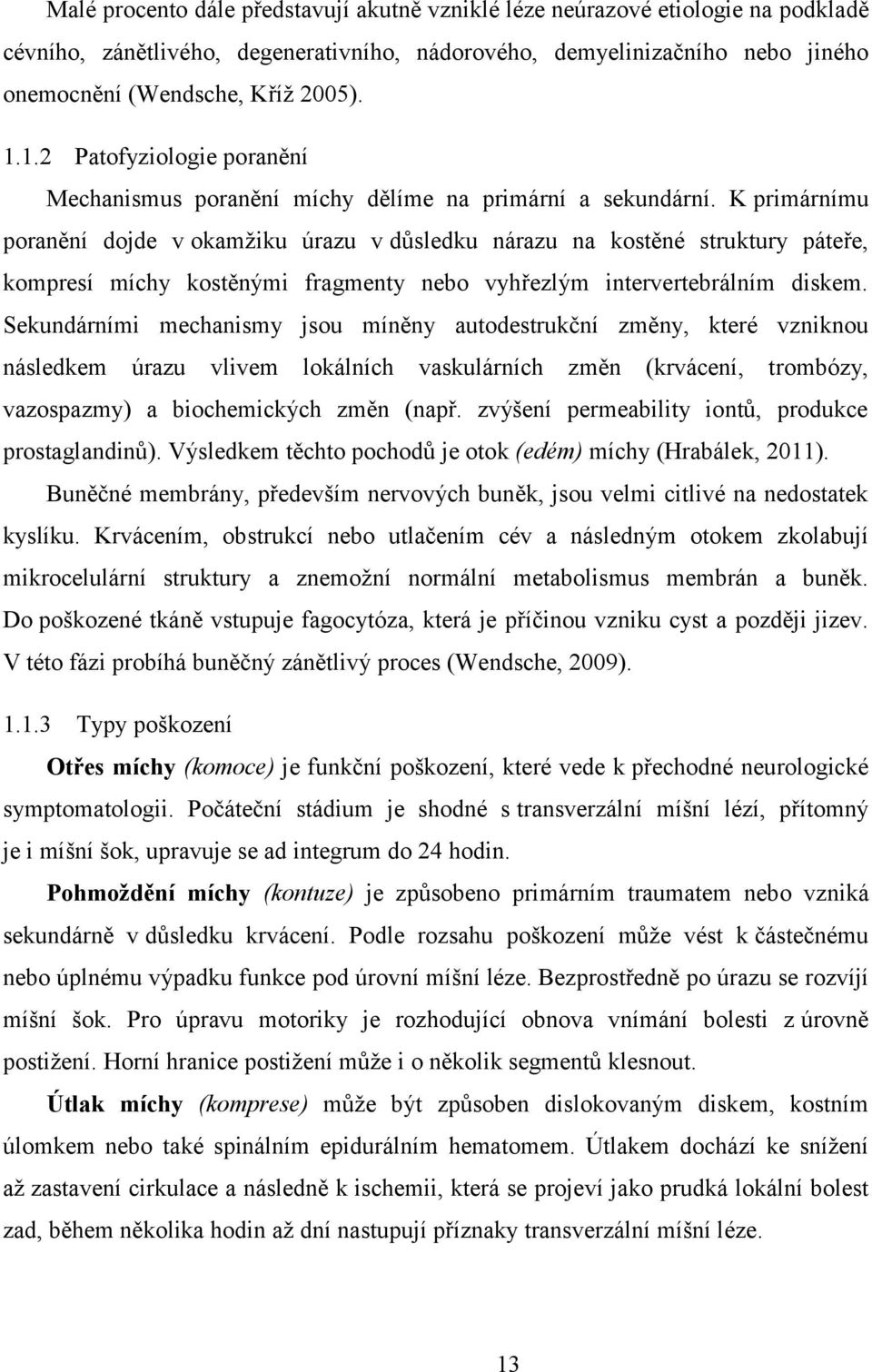 K primárnímu poranění dojde v okamžiku úrazu v důsledku nárazu na kostěné struktury páteře, kompresí míchy kostěnými fragmenty nebo vyhřezlým intervertebrálním diskem.