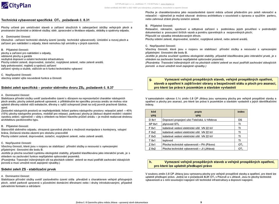 odpadu. A. Dominantní činnost: Obslužná - zařízení technické obsluhy území (areály technické vybavenosti).