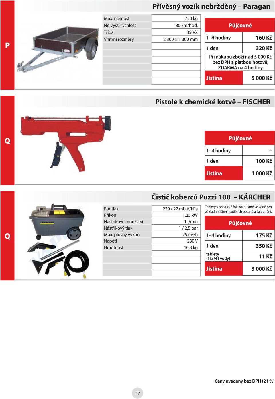 4 hodiny 1 den 100 Kč 1 000 Kč Q Podtlak 220 / 22 mbar/kpa 1,25 kw Nástřikové množství 1 l/min Nástřikový tlak 1 / 2,5 bar Max.