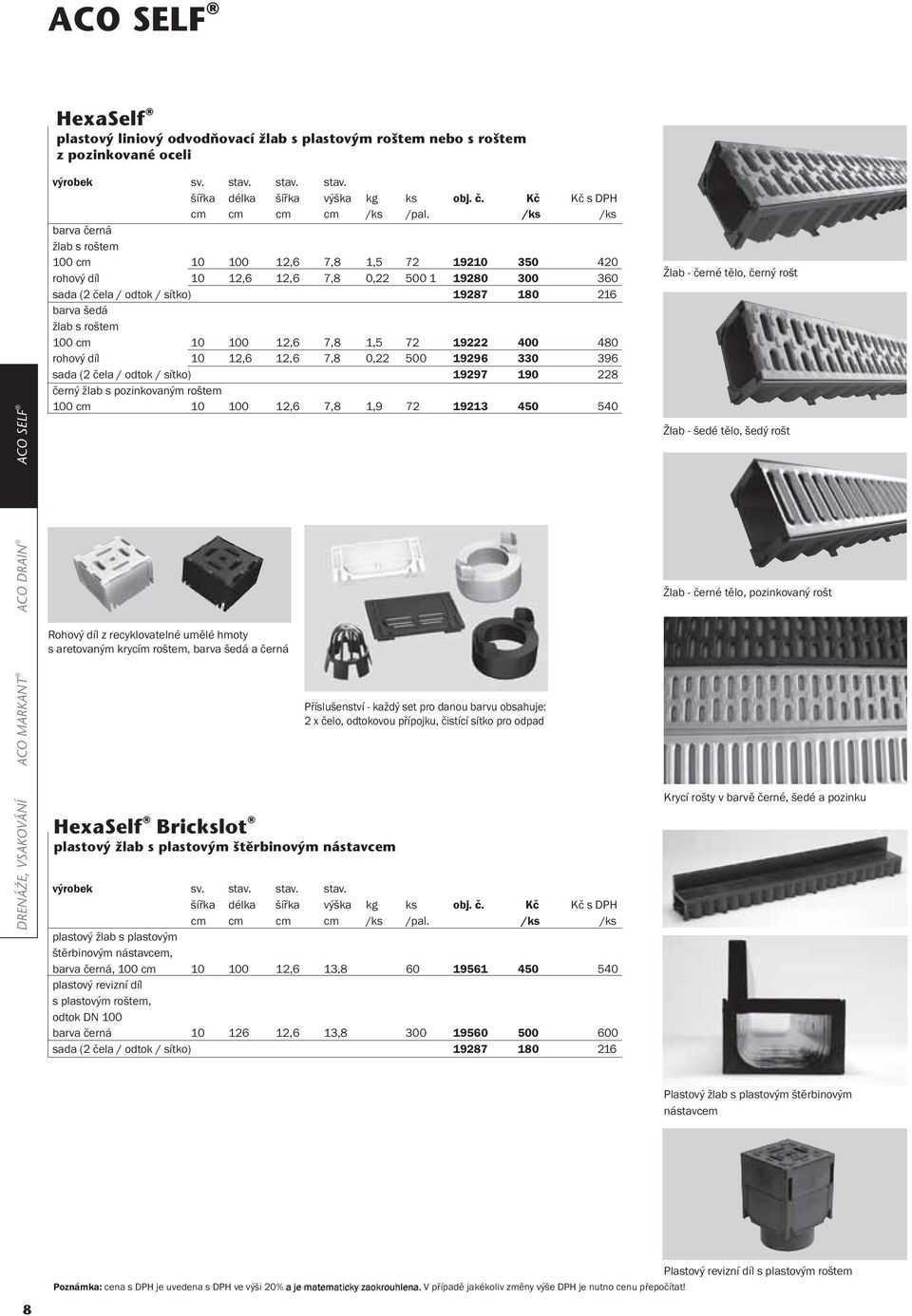 12,6 7,8 1,5 72 19222 400 480 rohový díl 10 12,6 12,6 7,8 0,22 500 19296 330 396 sada (2 čela / odtok / sítko) 19297 190 228 černý žlab s pozinkovaným roštem 100 10 100 12,6 7,8 1,9 72 19213 450 540