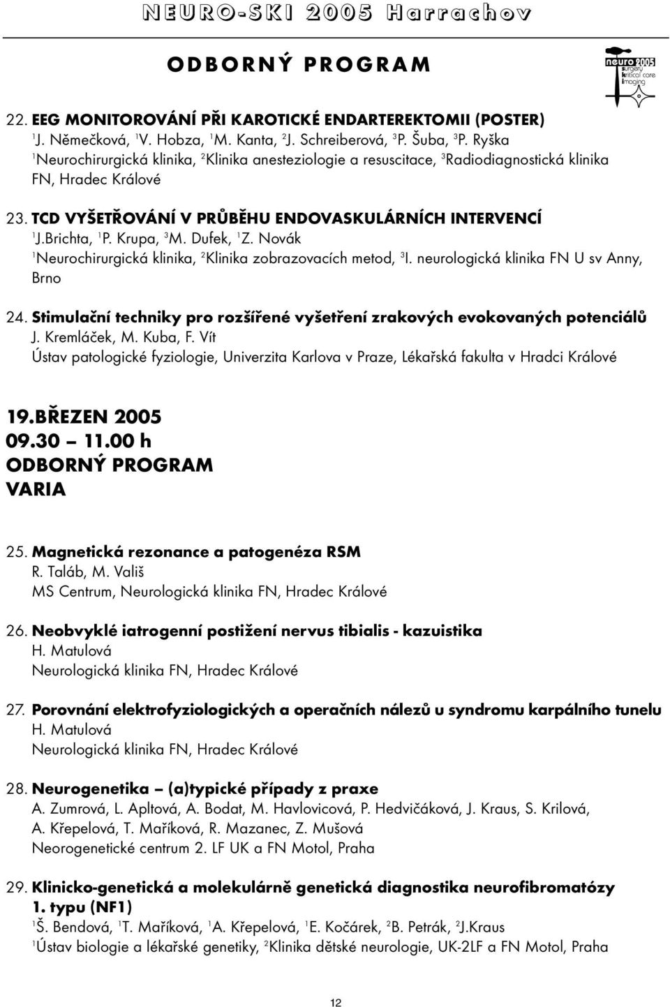 Krupa, 3 M. Dufek, Z. Novák Neurochirurgická klinika, 2 Klinika zobrazovacích metod, 3 I. neurologická klinika FN U sv Anny, Brno 24.