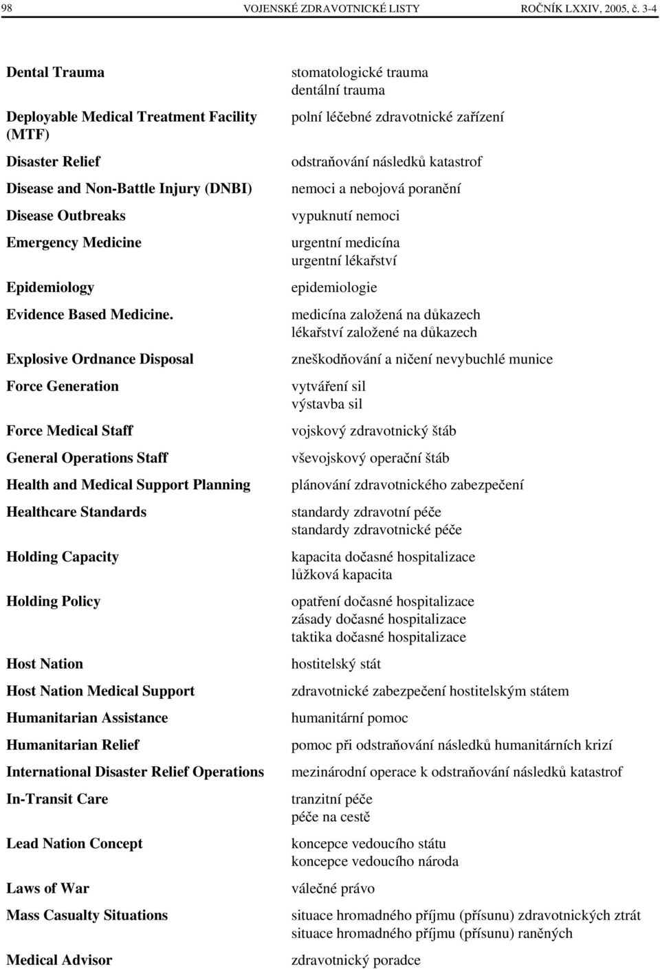 Explosive Ordnance Disposal Force Generation Force Medical Staff General Operations Staff Health and Medical Support Planning Healthcare Standards Holding Capacity Holding Policy Host Nation Host