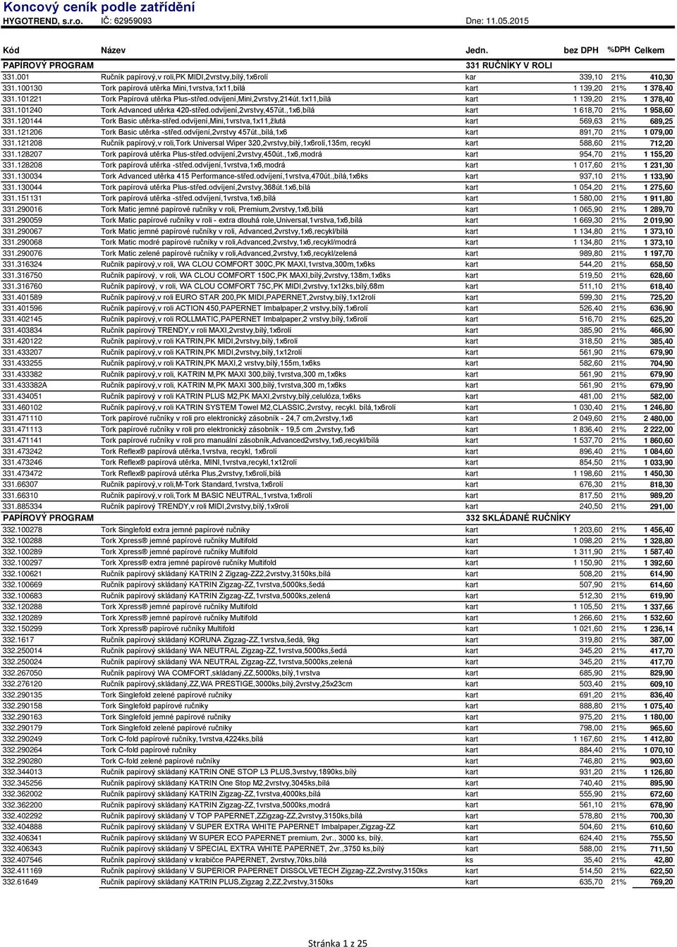 101221 Tork Papírová utěrka Plus-střed.odvíjení,Mini,2vrstvy,214út.1x11,bílá kart 1 139,20 21% 1 378,40 331.101240 Tork Advanced utěrka 420-střed.odvíjení,2vrstvy,457út.