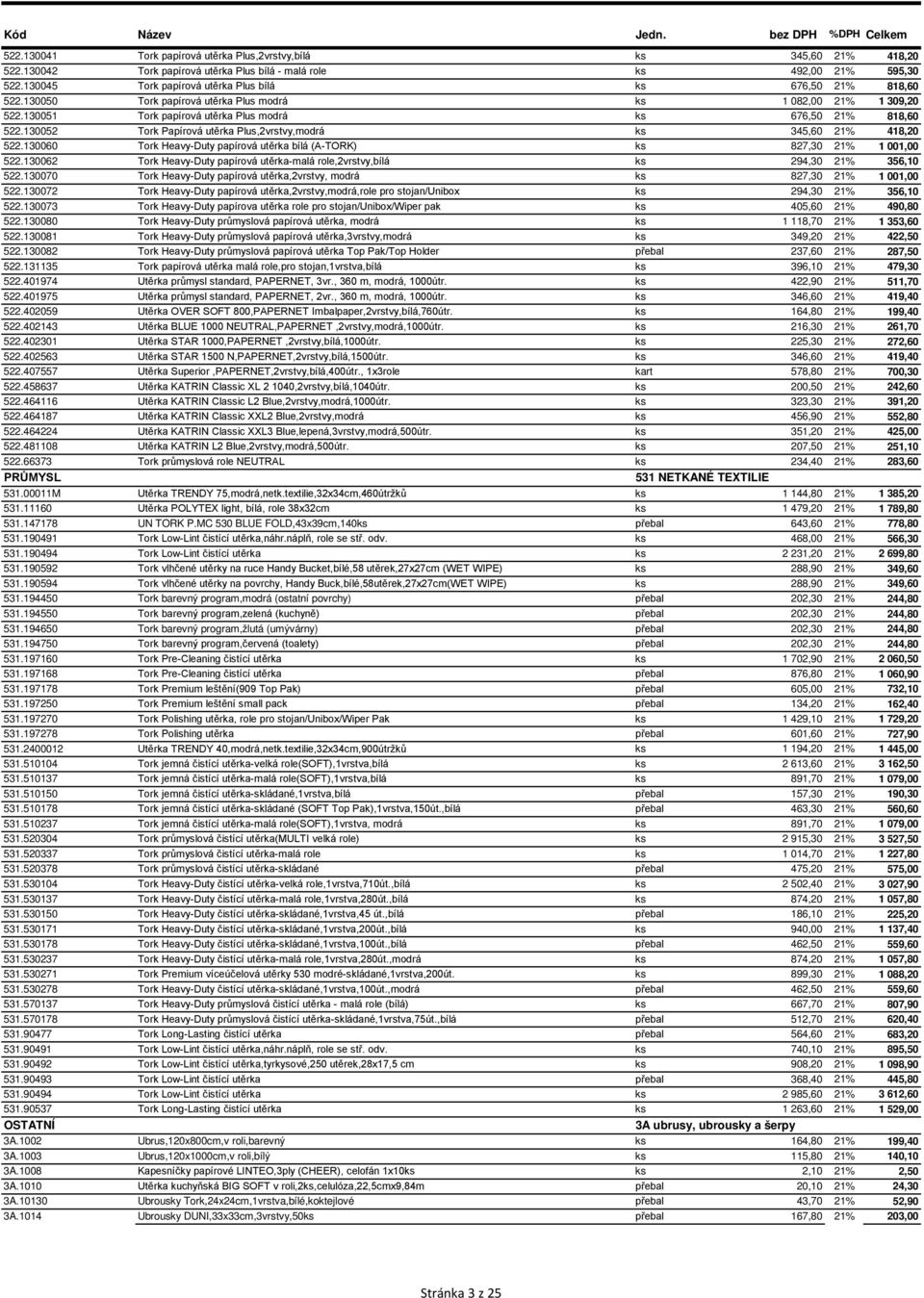 130052 Tork Papírová utěrka Plus,2vrstvy,modrá ks 345,60 21% 418,20 522.130060 Tork Heavy-Duty papírová utěrka bílá (A-TORK) ks 827,30 21% 1 001,00 522.