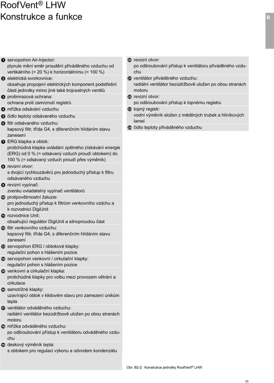 vzduchu filtr odsávaného vzduchu: kapsový filtr, třída G4, s diferenčním hlídáním stavu zanesení ERG klapka a obtok: protichůdná klapka ovládání zpětného získávání energie (ERG) od 0 % (= odsávaný