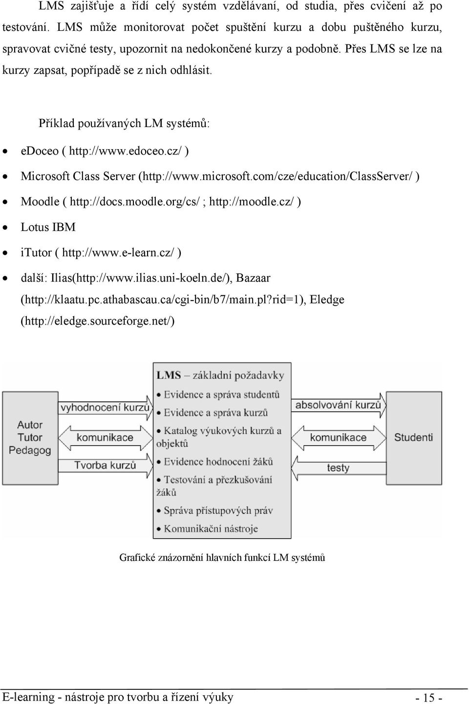 Příklad používaných LM systémů: edoceo ( http://www.edoceo.cz/ ) Microsoft Class Server (http://www.microsoft.com/cze/education/classserver/ ) Moodle ( http://docs.moodle.org/cs/ ; http://moodle.