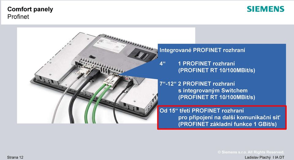 integrovaným Switchem (PROFINET RT 10/100MBit/s) Od 15 třetí PROFINET