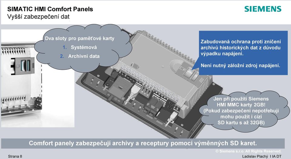 Není nutný záložní zdroj napájení. Jen při použití Siemens HMI MMC karty 2GB!