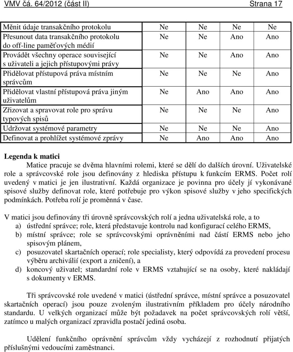 Ano Ano s uživateli a jejich přístupovými právy Přidělovat přístupová práva místním Ne Ne Ne Ano správcům Přidělovat vlastní přístupová práva jiným Ne Ano Ano Ano uživatelům Zřizovat a spravovat role