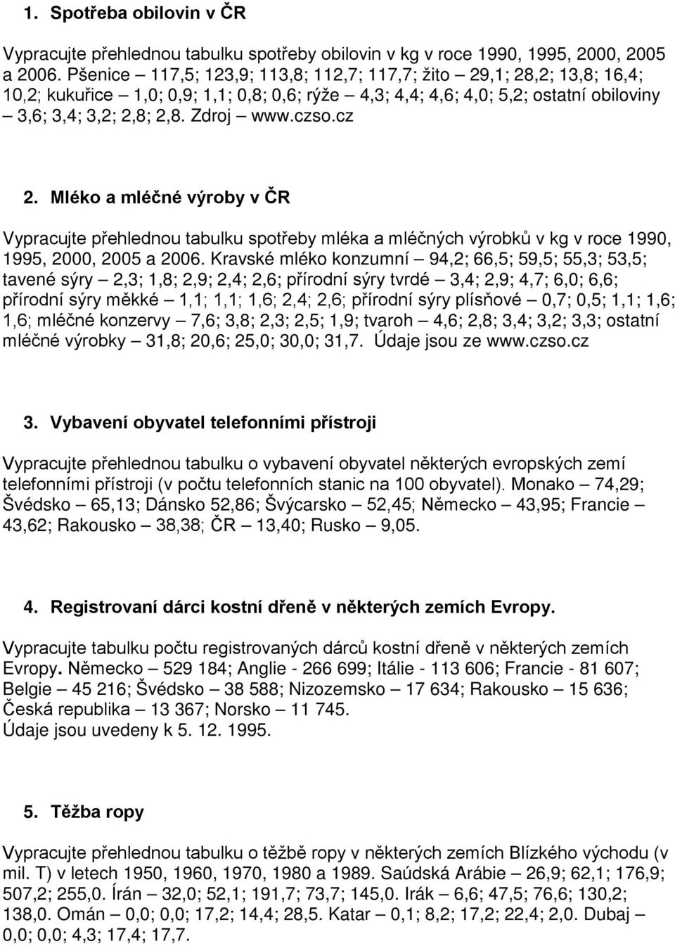 cz 2. Mléko a mléčné výroby v ČR Vypracujte přehlednou tabulku spotřeby mléka a mléčných výrobků v kg v roce 1990, 1995, 2000, 2005 a 2006.