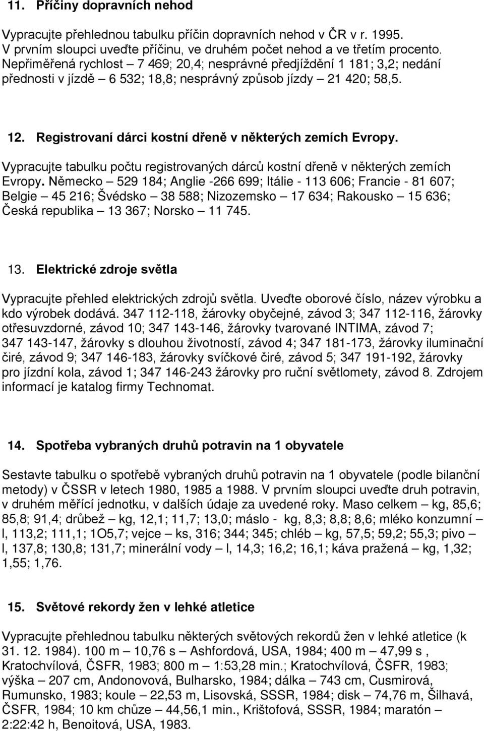 Registrovaní dárci kostní dřeně v některých zemích Evropy. Vypracujte tabulku počtu registrovaných dárců kostní dřeně v některých zemích Evropy.