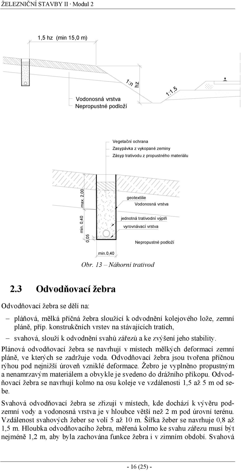 3 Odvodňovací žebra Odvodňovací žebra se dělí na: pláňová, mělká příčná žebra sloužící k odvodnění kolejového lože, zemní pláně, příp.