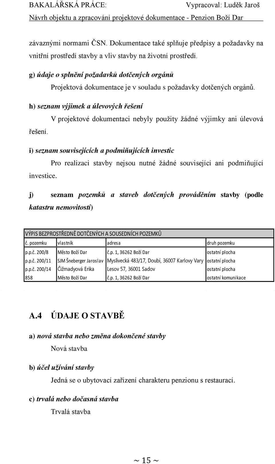 h) seznam výjimek a úlevových řešení V projektové dokumentaci nebyly použity žádné výjimky ani úlevová řešení.