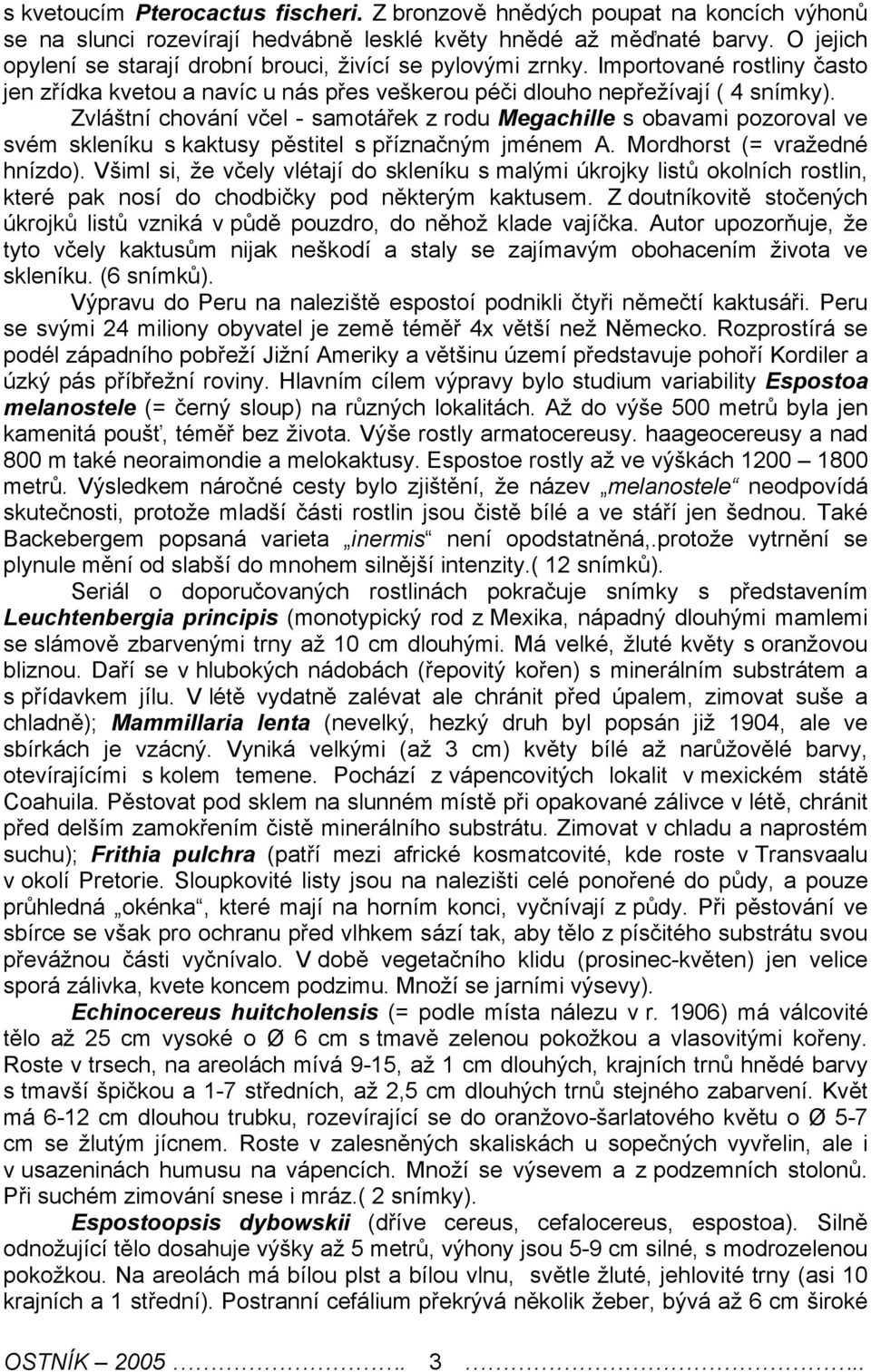 Zvláštní chování včel - samotářek z rodu Megachille s obavami pozoroval ve svém skleníku s kaktusy pěstitel s příznačným jménem A. Mordhorst (= vražedné hnízdo).