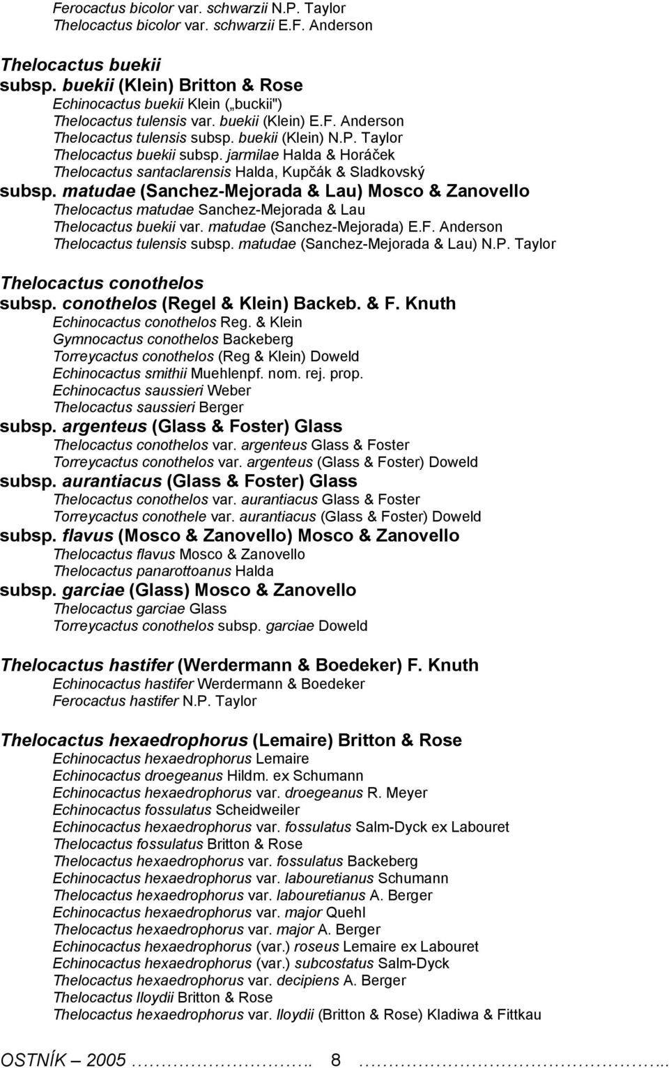Taylor Thelocactus buekii subsp. jarmilae Halda & Horáček Thelocactus santaclarensis Halda, Kupčák & Sladkovský subsp.
