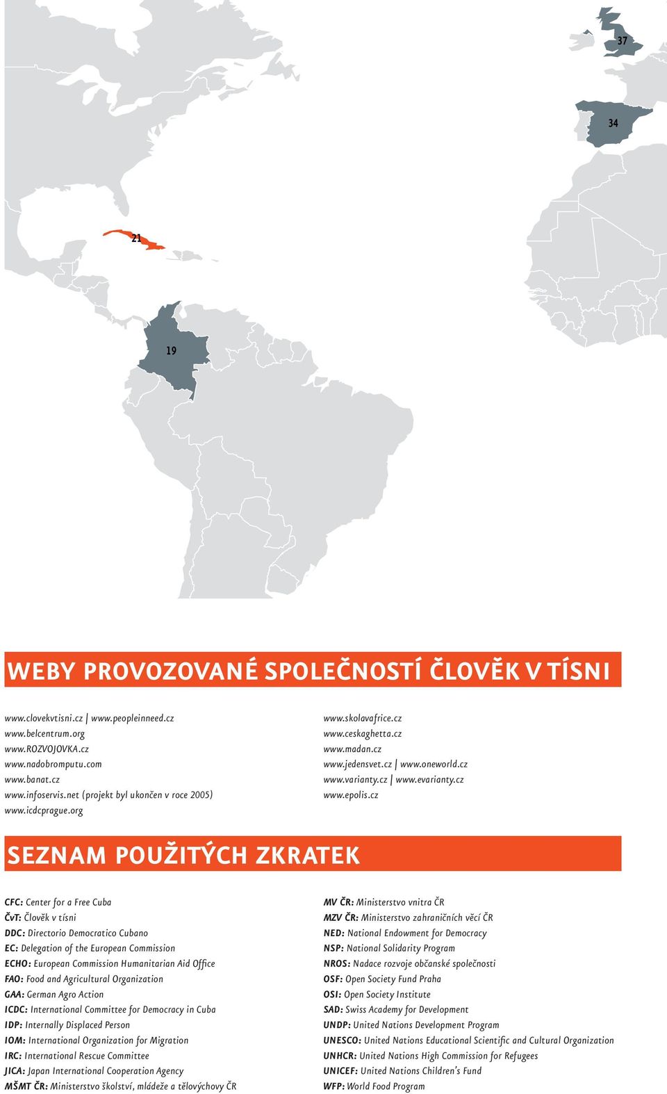 cz SEZNAM POUŽITÝCH ZKRATEK CFC: Center for a Free Cuba ČvT: Člověk v tísni DDC: Directorio Democratico Cubano EC: Delegation of the European Commission ECHO: European Commission Humanitarian Aid