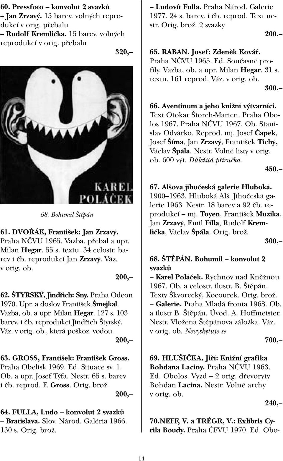 ob. 66. Aventinum a jeho knižní výtvarníci. Text Otokar Štorch-Marien. Praha Obolos 1967. Praha NČVU 1967. Ob. Stanislav Odvárko. Reprod. mj.