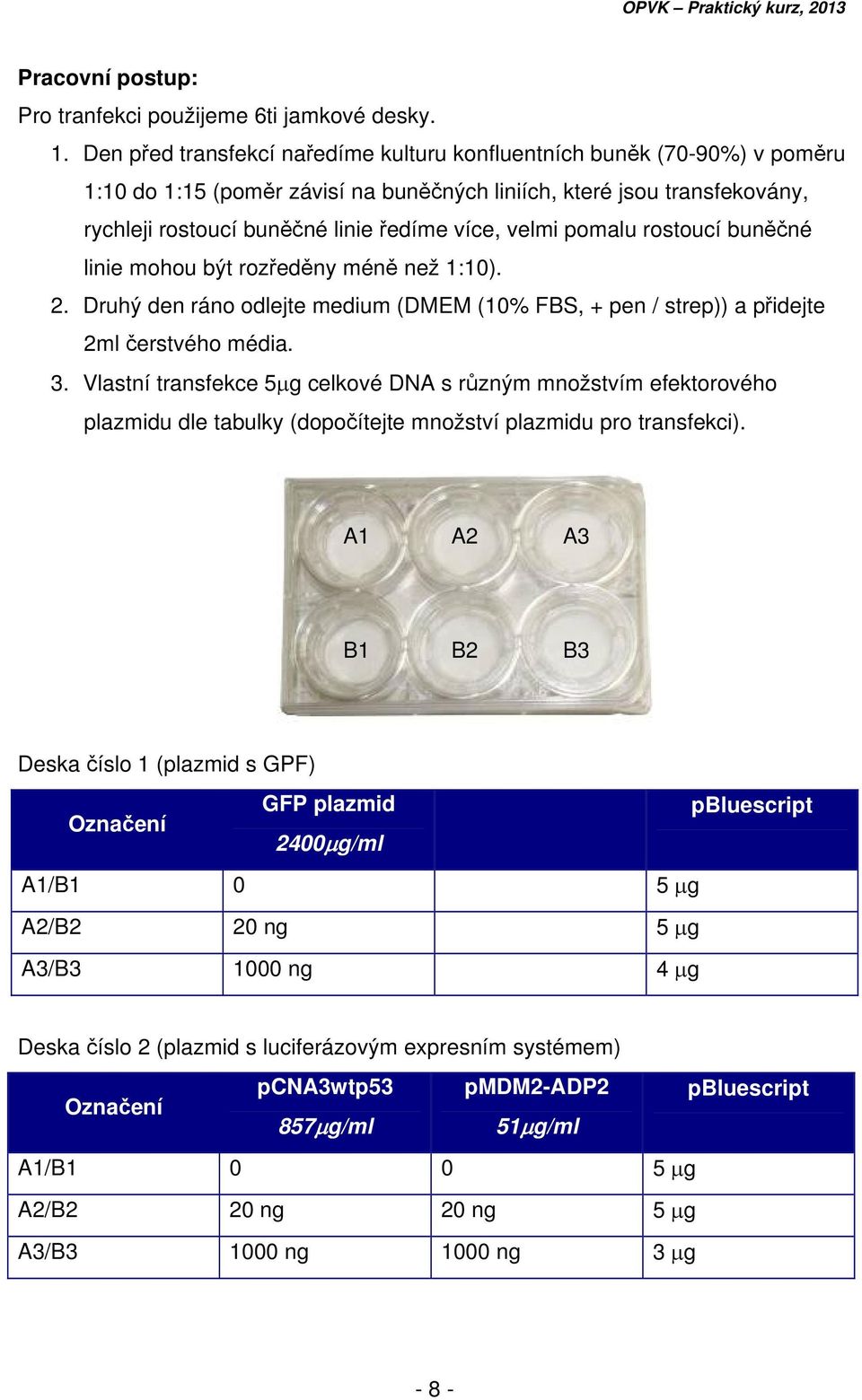 velmi pomalu rostoucí buněčné linie mohou být rozředěny méně než 1:10). 2. Druhý den ráno odlejte medium (DMEM (10% FBS, + pen / strep)) a přidejte 2ml čerstvého média. 3.