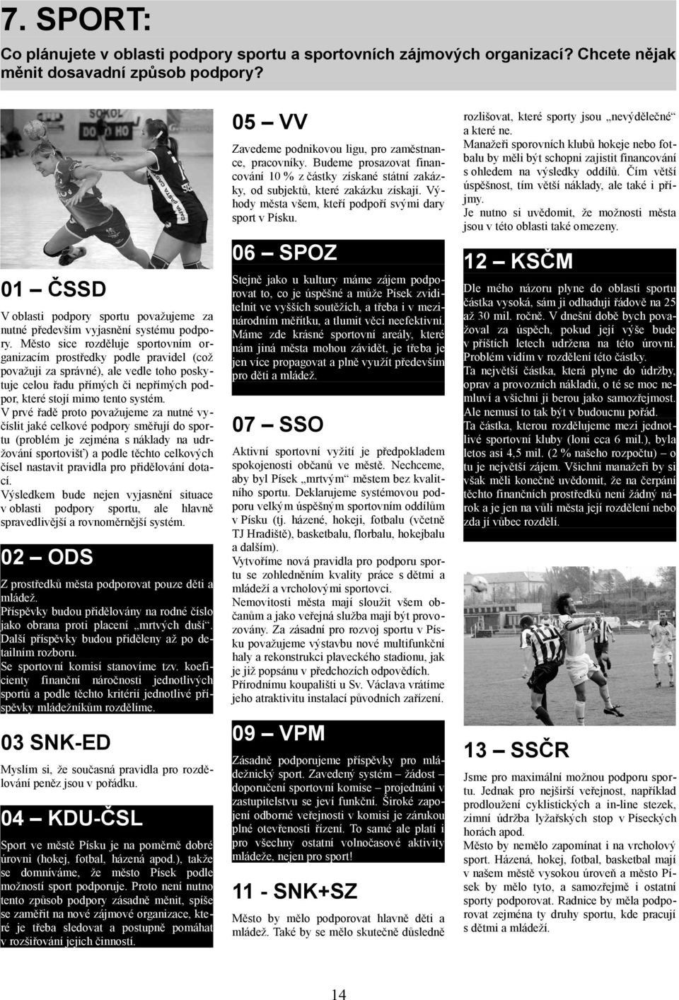 06 SPOZ 01 ČSSD V oblasti podpory sportu považujeme za nutné především vyjasnění systému podpory.