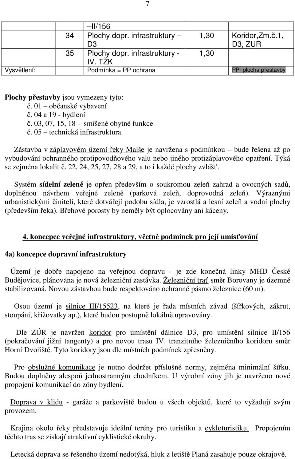 05 technická infrastruktura. Zástavba v záplavovém území řeky Malše je navržena s podmínkou bude řešena až po vybudování ochranného protipovodňového valu nebo jiného protizáplavového opatření.