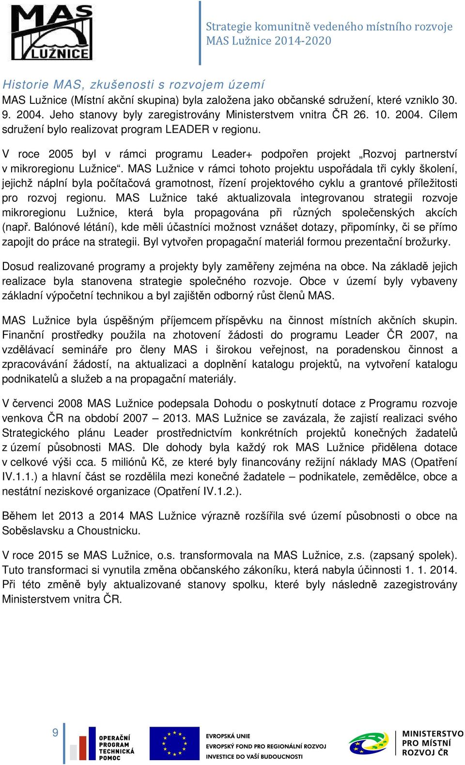 V roce 2005 byl v rámci programu Leader+ podpořen projekt Rozvoj partnerství v mikroregionu Lužnice.