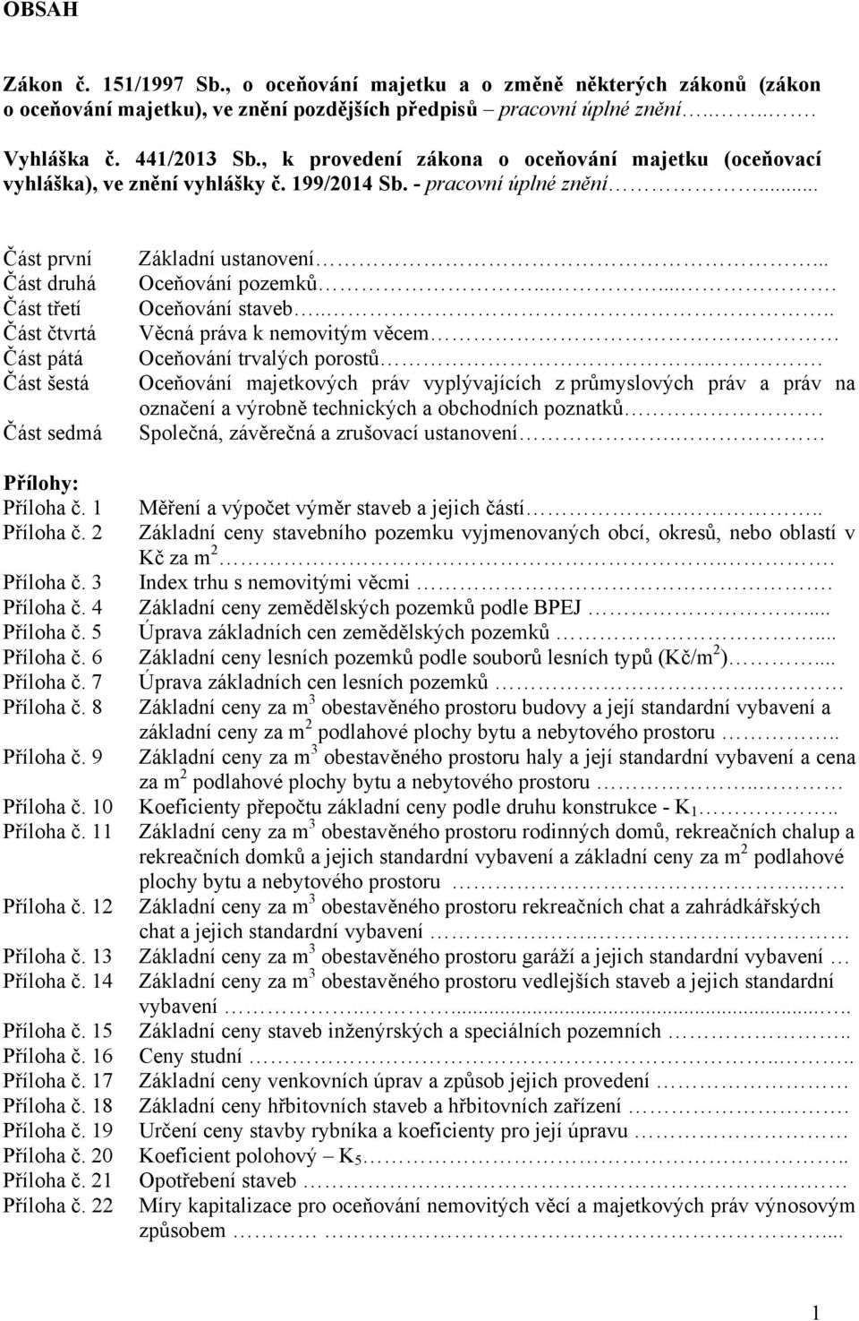 .. Část první Část druhá Část třetí Část čtvrtá Část pátá Část šestá Část sedmá Přílohy: Příloha č. 1 Příloha č. 2 Příloha č. 3 Příloha č. 4 Příloha č. 5 Příloha č. 6 Příloha č. 7 Příloha č.