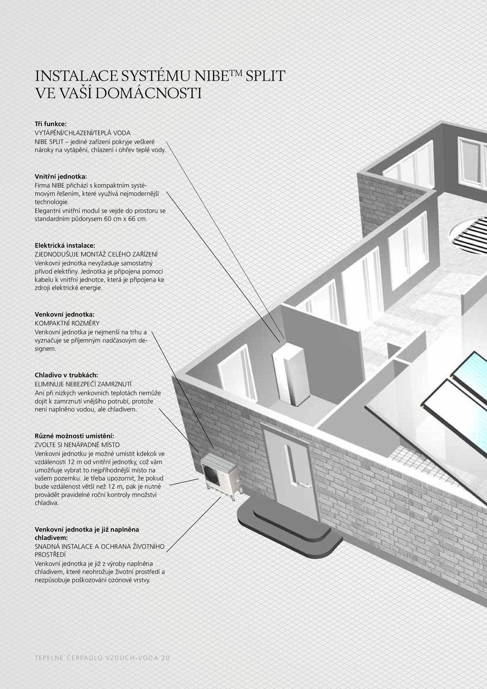 Elektrická instalace: ZJEDNODUŠUJE MONTÁŽ CELÉHO ZAŘÍZENÍ Venkovní jednotka nevyžaduje samostatný přívod elektřiny.