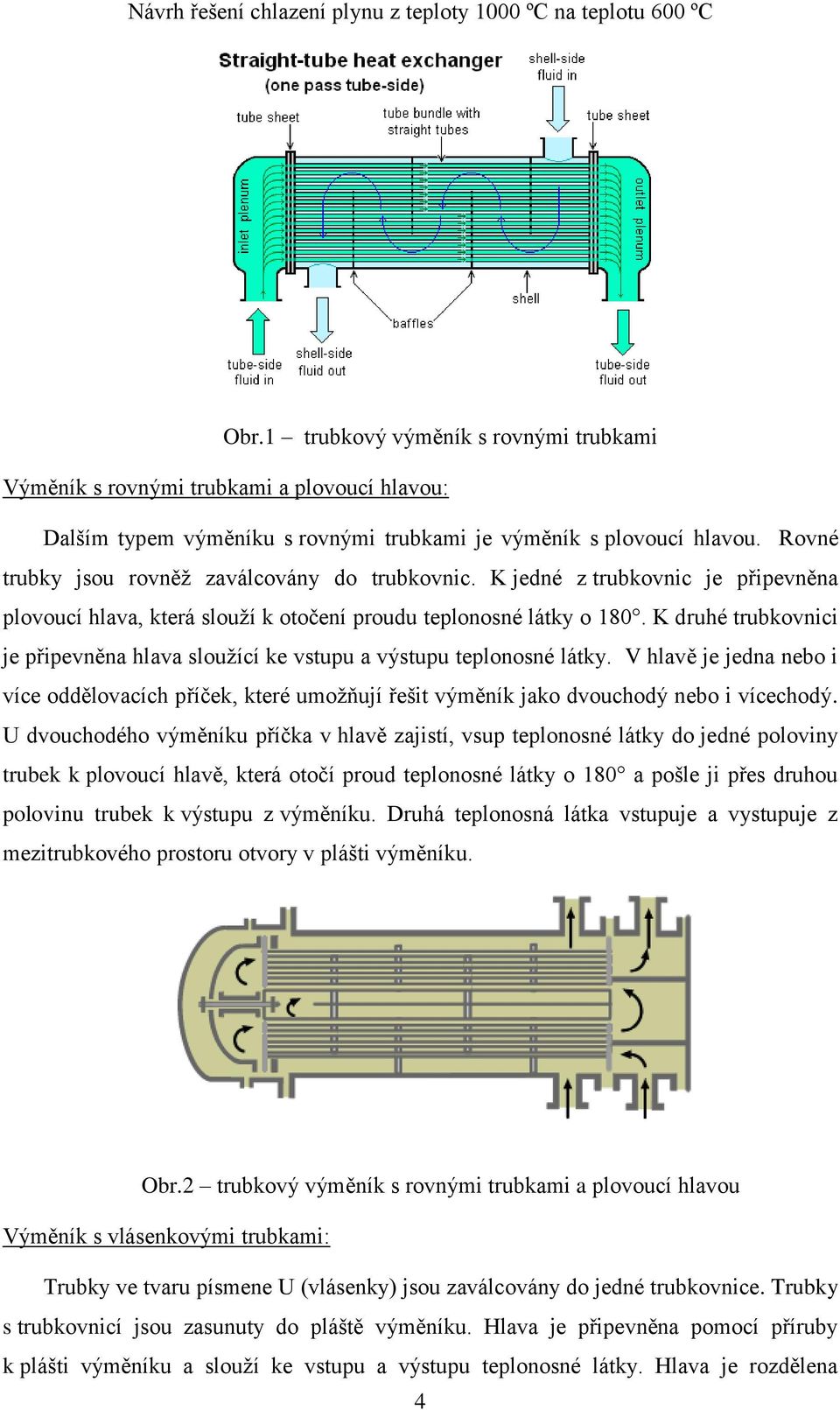 K druhé trubkovnici je připevněna hlava slouţící ke vstupu a výstupu teplonosné látky. V hlavě je jedna nebo i více oddělovacích příček, které umoţňují řešit výměník jako dvouchodý nebo i vícechodý.