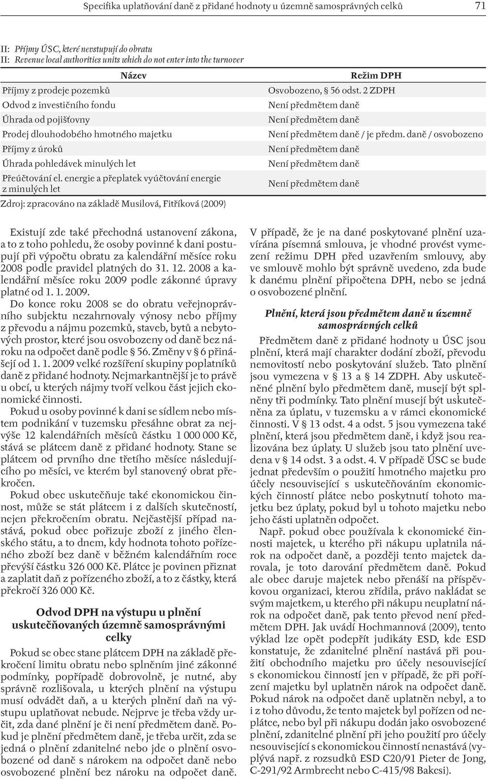 energie a přeplatek vyúčtování energie z minulých let Zdroj: zpracováno na základě Musilová, Fitříková (2009) Režim DPH Osvobozeno, 56 odst.