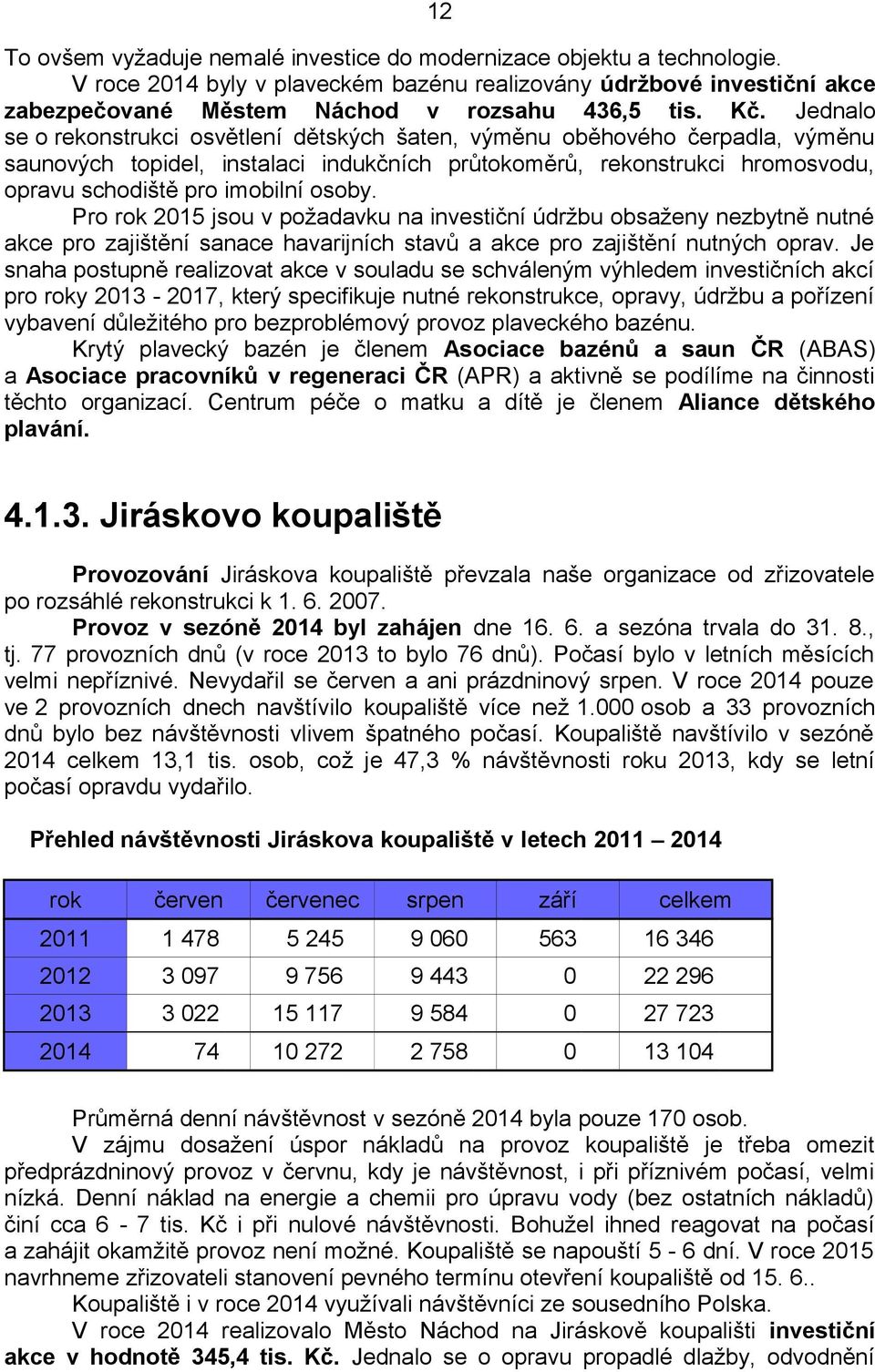 osoby. Pro rok 2015 jsou v požadavku na investiční údržbu obsaženy nezbytně nutné akce pro zajištění sanace havarijních stavů a akce pro zajištění nutných oprav.