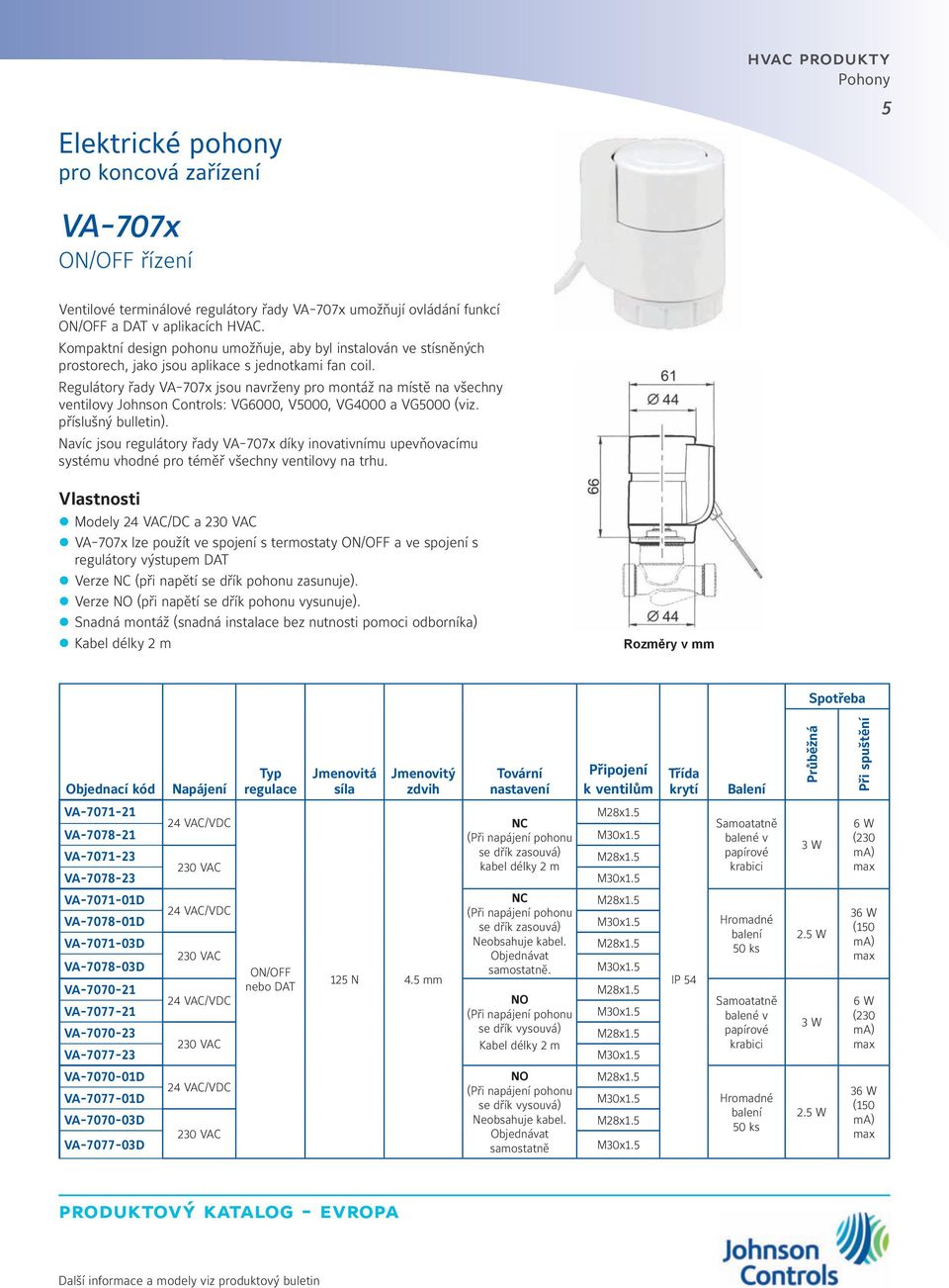 Regulátory řady VA-707x jsou navrženy pro montáž na místě na všechny ventilovy Johnson Controls: VG6000, V5000, VG4000 a VG5000 (viz. příslušný bulletin).