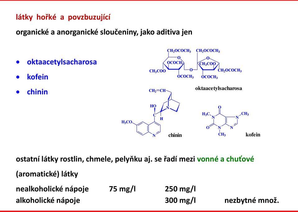 H 3 N N N N kofein ostatní látky rostlin, chmele, pelyňku aj.