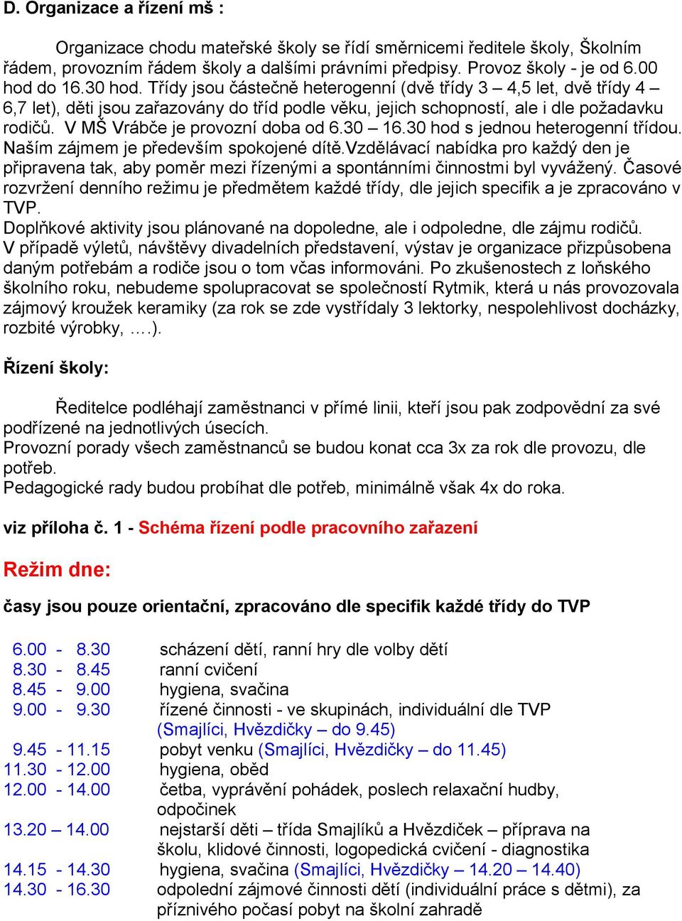 V MŠ Vrábče je provozní doba od 6.30 16.30 hod s jednou heterogenní třídou. Naším zájmem je především spokojené dítě.