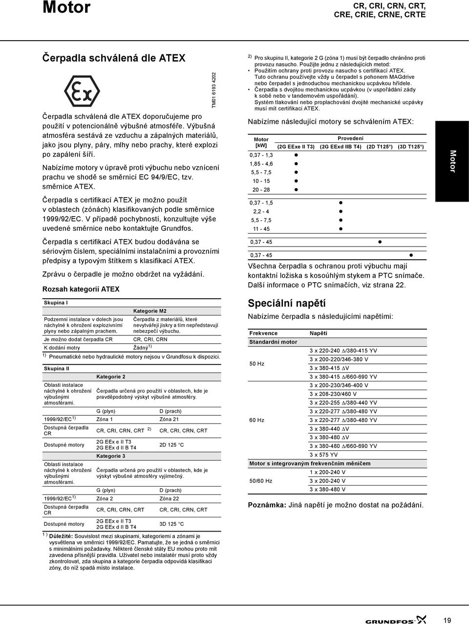 Nabízíme motory v úpravě proti výbuchu nebo vznícení prachu ve shodě se směrnicí EC 94/9/EC, tzv. směrnice ATEX.