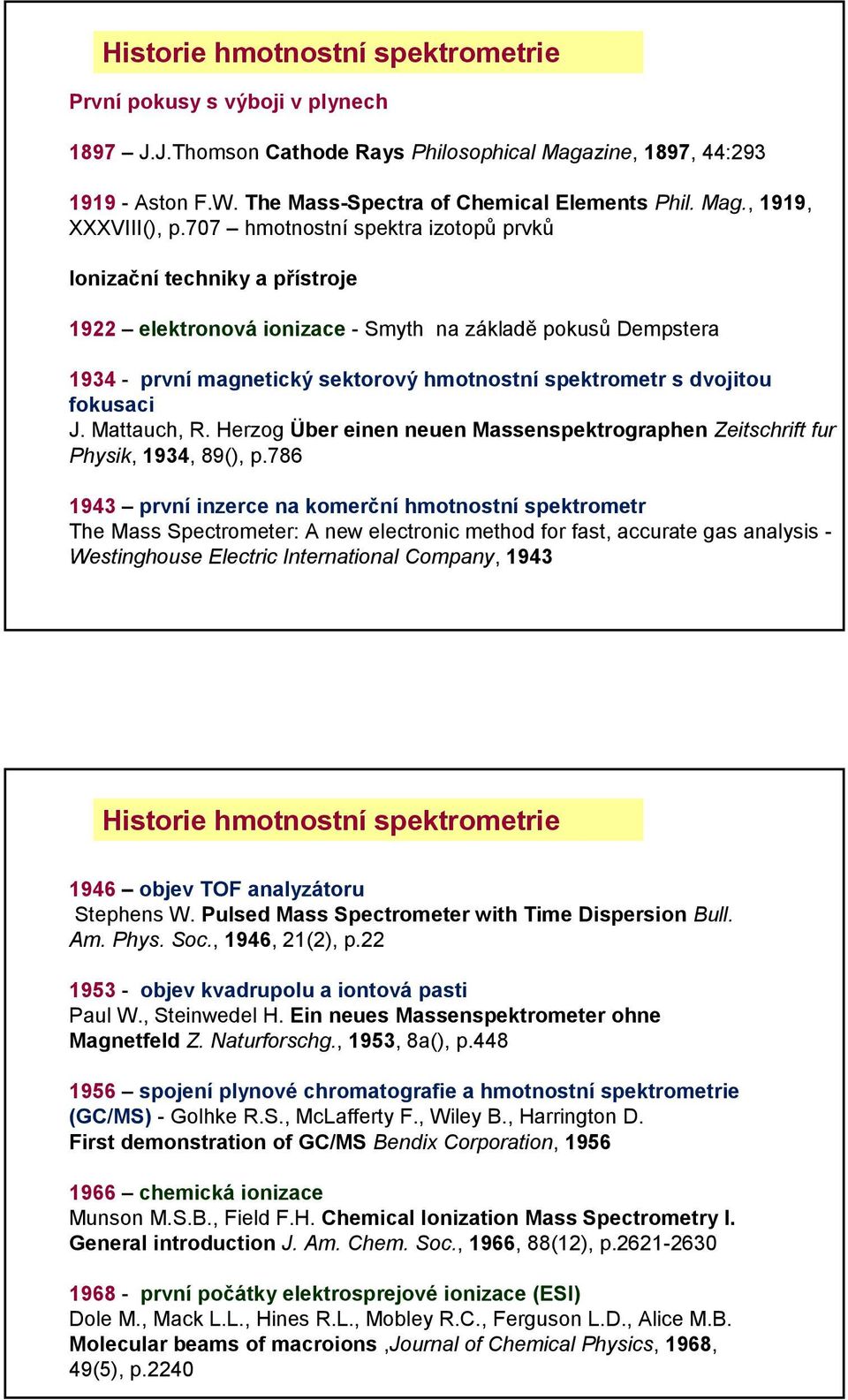 fokusaci J. Mattauch, R. Herzog Über einen neuen Massenspektrographen Zeitschrift fur Physik, 1934, 89(), p.