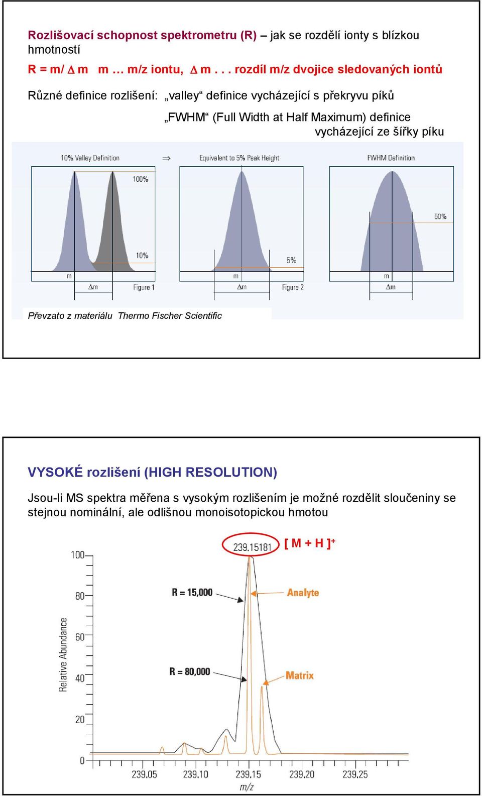 at Half Maximum) definice vycházející ze šířky píku Převzato z materiálu Thermo Fischer Scientific VYSKÉ rozlišení (HIGH