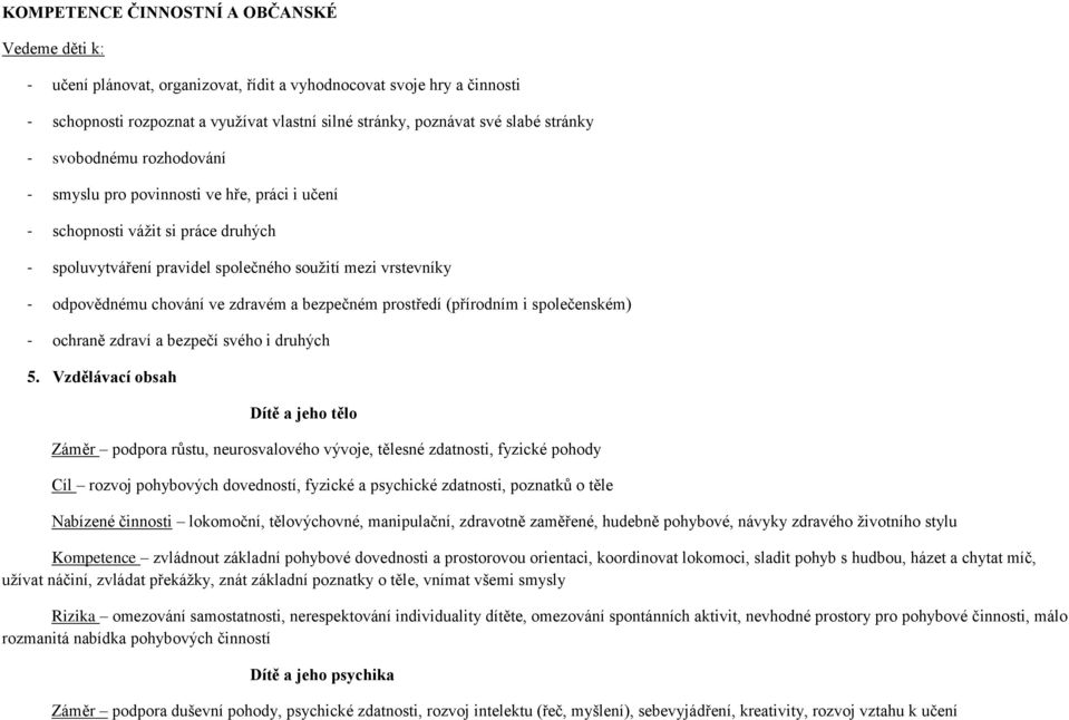 ve zdravém a bezpečném prostředí (přírodním i společenském) - ochraně zdraví a bezpečí svého i druhých 5.