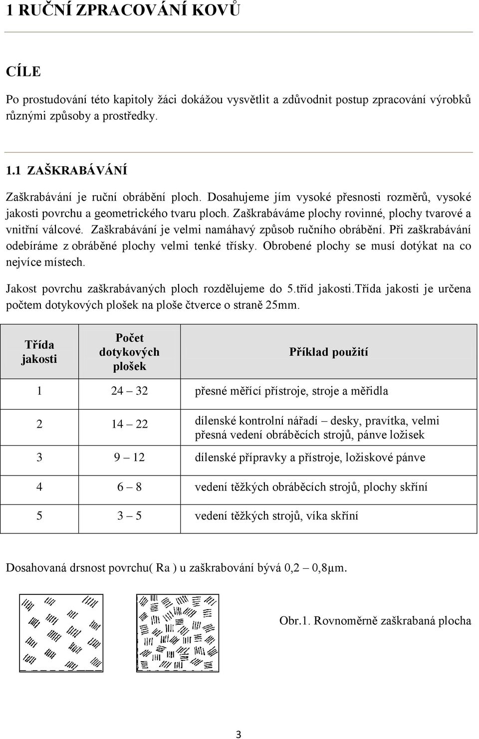 Zaškrabáváme plochy rovinné, plochy tvarové a vnitřní válcové. Zaškrabávání je velmi namáhavý zpŧsob ručního obrábění. Při zaškrabávání odebíráme z obráběné plochy velmi tenké třísky.