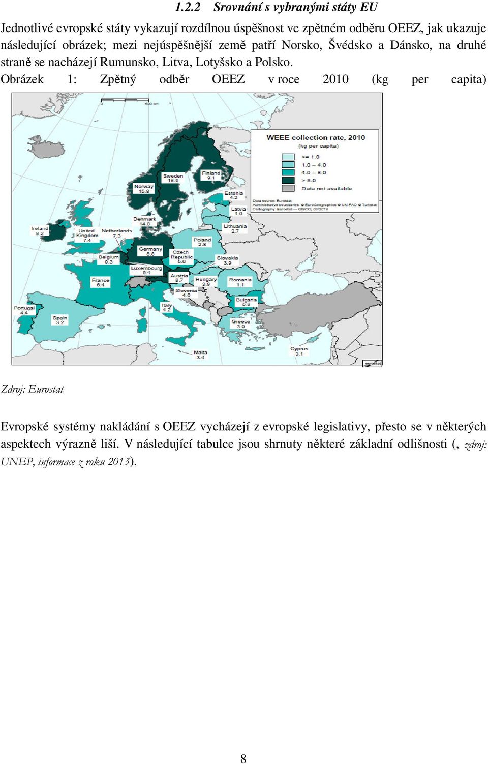 Obrázek 1: Zpětný odběr OEEZ v roce 2010 (kg per capita) Zdroj: Eurostat Evropské systémy nakládání s OEEZ vycházejí z evropské