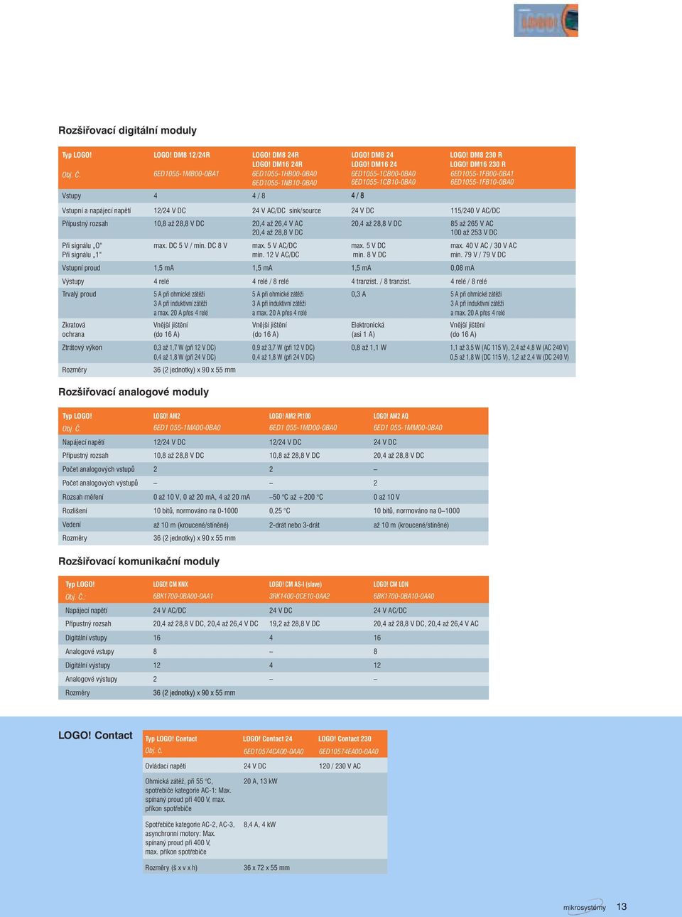 DM16 230 R 6ED1055-1FB00-0BA1 6ED1055-1FB10-0BA0 Vstupy 4 4 / 8 4 / 8 Vstupní a napájec í napětí 12/24 V DC 24 V AC/DC sink/source 24 V DC 115/240 V AC/DC Přípustný rozsah 10,8 až 28,8 V DC 20,4 až