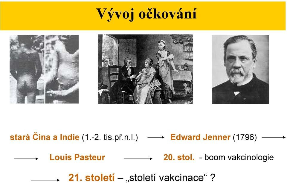 ) Edward Jenner (1796) Louis Pasteur