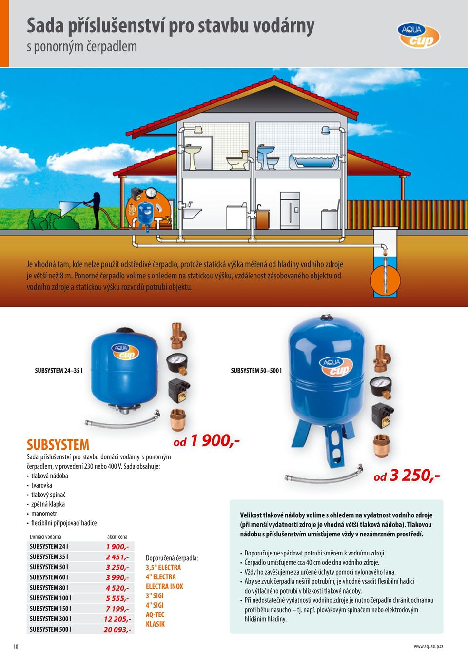 SUBSYSTEM 24 35 l SUBSYSTEM 50 5000 l SUBSYSTEM Sada příslušenství pro stavbu domácí vodárny s ponorným čerpadlem, v provedení 230 nebo 400 V.