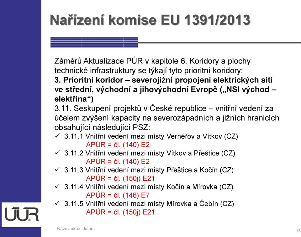 Seskupení projektů v České republice vnitřní vedení za účelem zvýšení kapacity na severozápadních a jižních hranicích obsahující následující PSZ: 3.11.