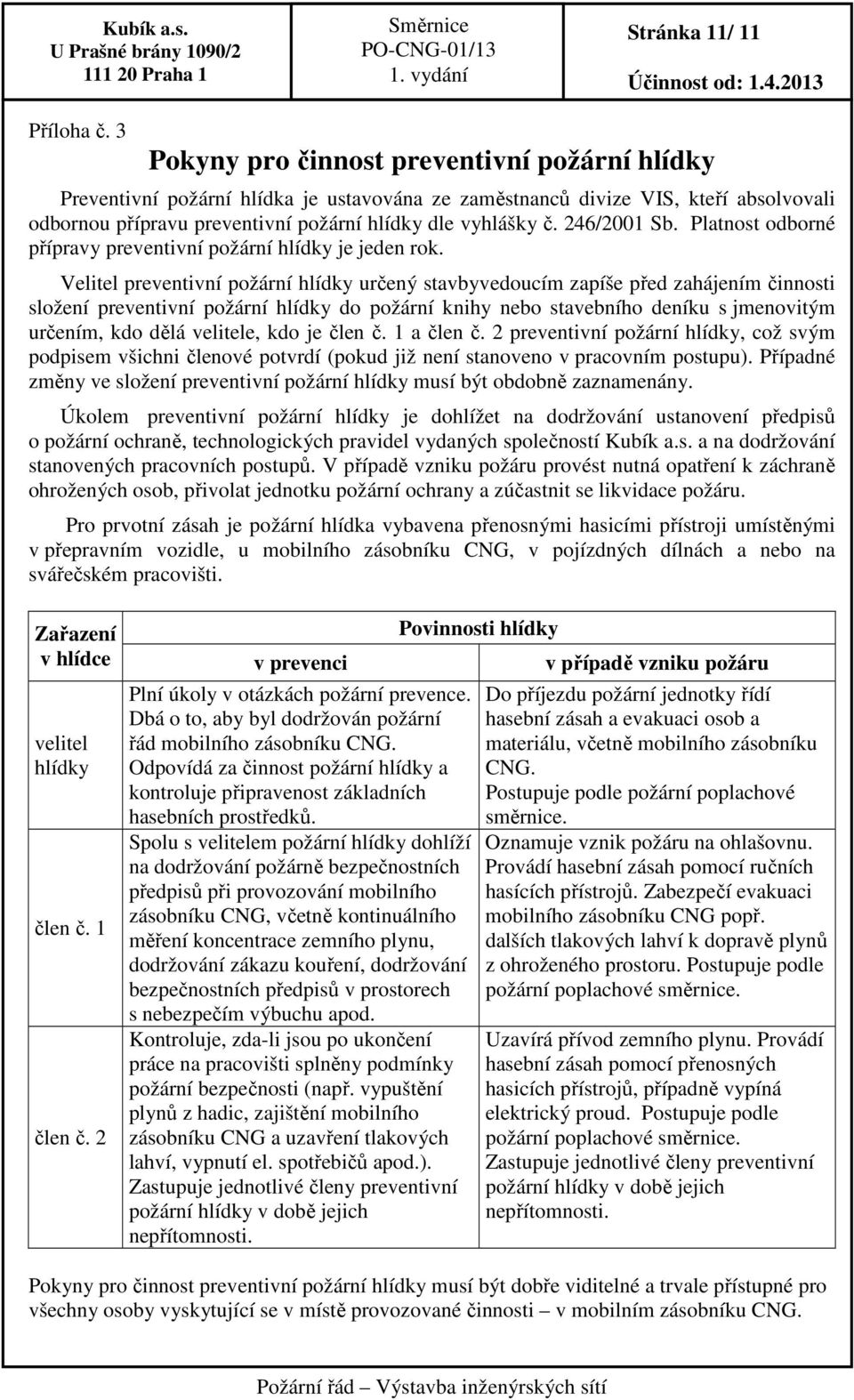 246/2001 Sb. Platnost odborné přípravy preventivní požární hlídky je jeden rok.